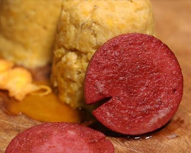 Mangú with Dominican Salami.